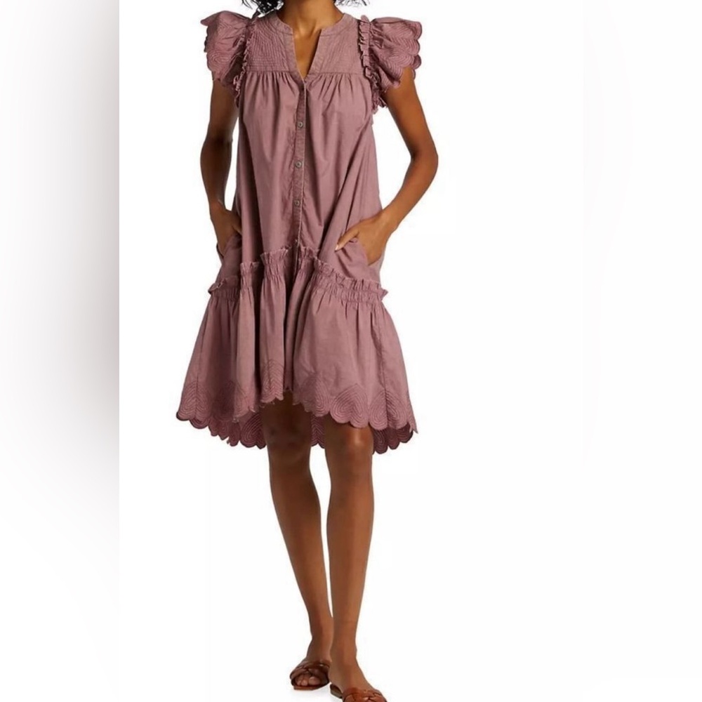 SEA New York Heidi Petal Hearts tiered tunic dress in Rose lined ruffles pockets